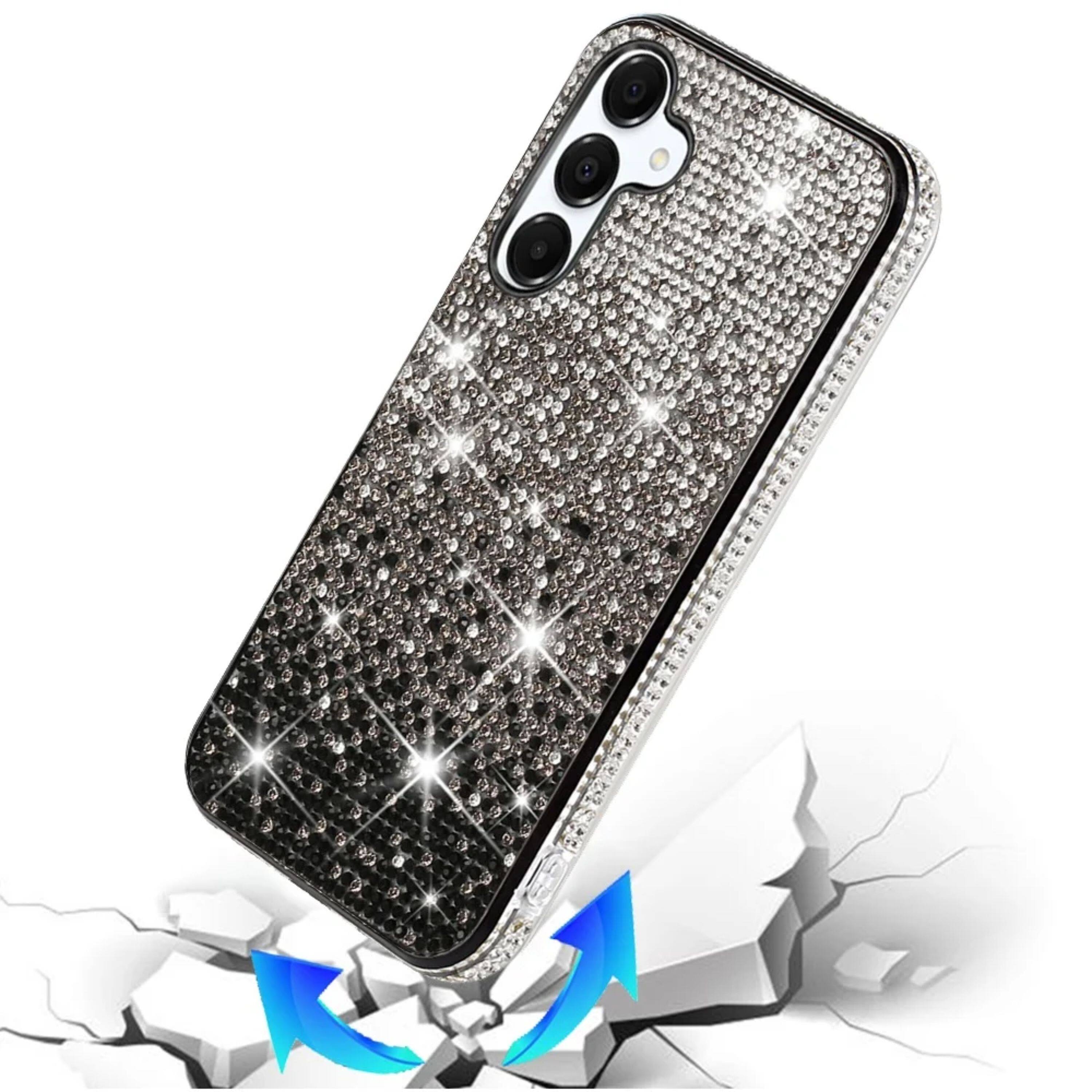 Angle. Kitcheniva - Party Full Bling Diamond Phone Cover Plus Tempered Glass For Samsung S25 Plus/S24 Plus Black - Black.