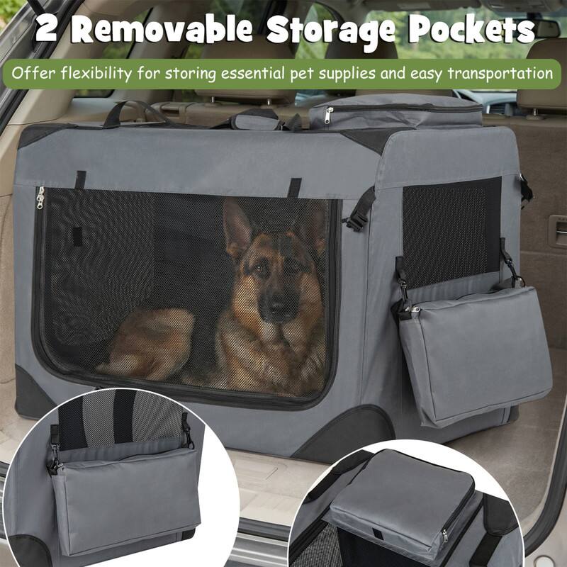 2 Removable Storage Pockets  
Offer flexibility for storing essential pet supplies and easy transportation