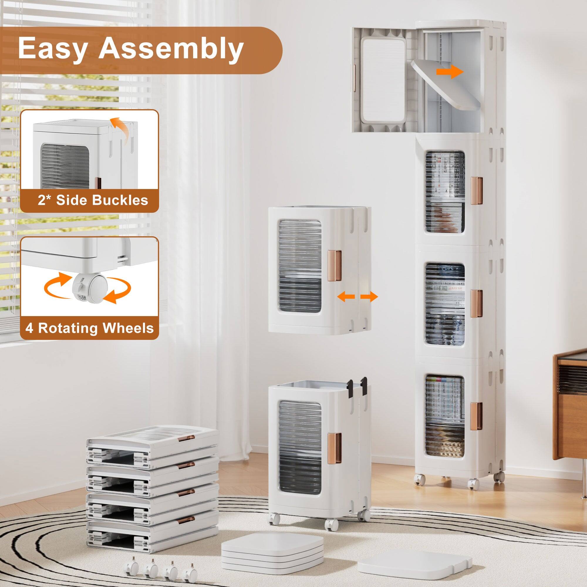 Easy Assembly  
2* Side Buckles  
4 Rotating Wheels