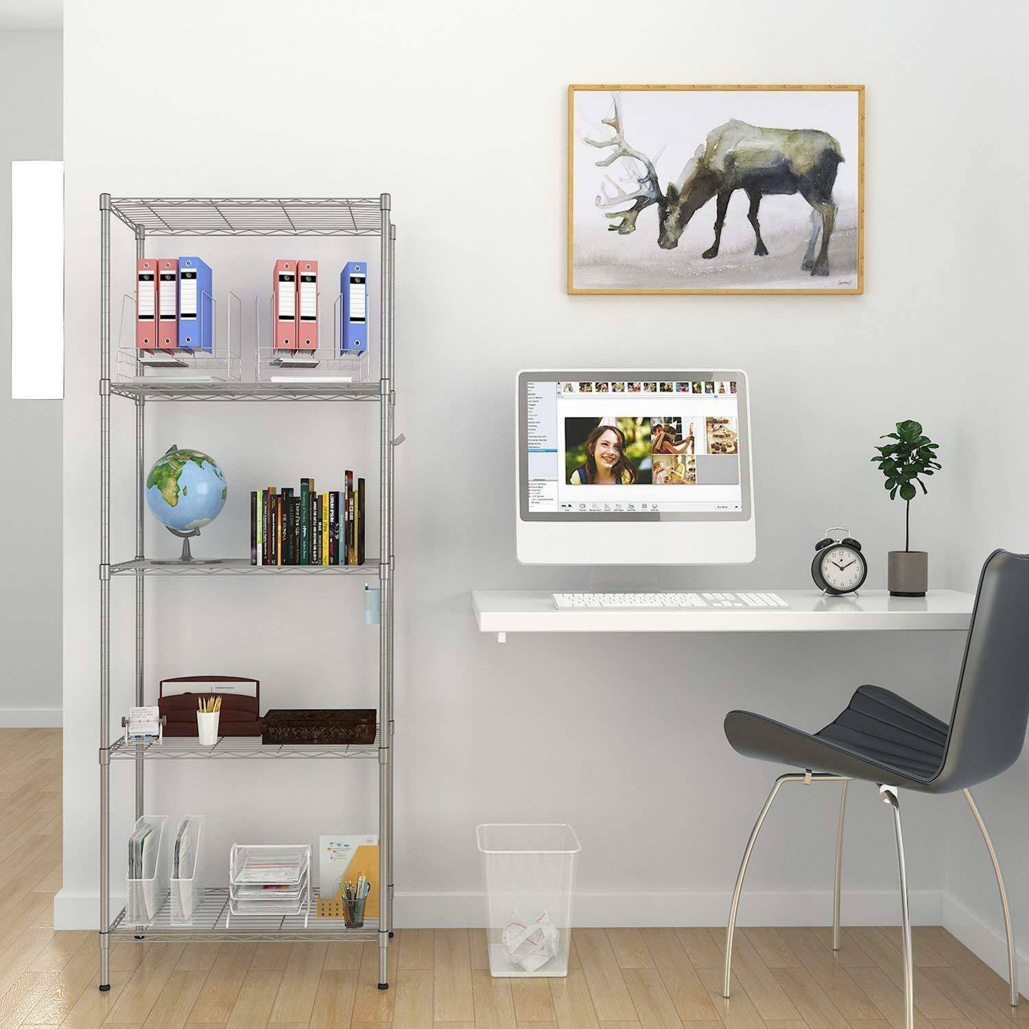 Alt View 5. Winado - 5-Tier Metal Wire Rack Free Standing Shelving Unit Adjustable Storage Shelf - Silver.