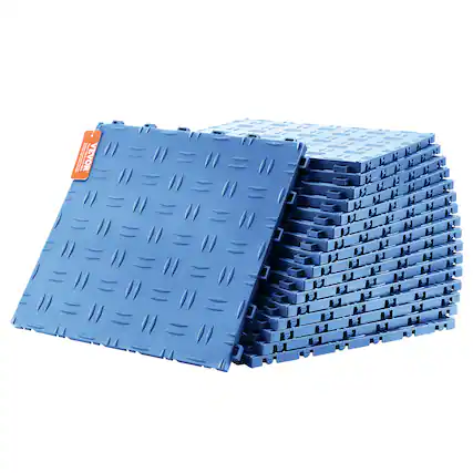 Front. VEVOR - Garage Tiles Interlocking, 12 x 12 x 0.53 inch 25 Pack Garage Floor Covering Tiles, Non-Slip Double-Sided Texture Garage - Blue.