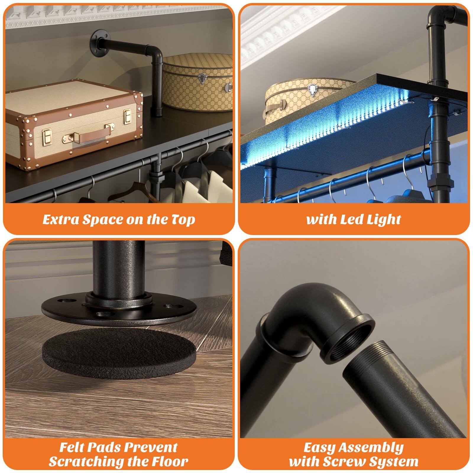 Extra Space on the Top  
with Led Light  
Felt Pads Prevent Scratching the Floor  
Easy Assembly with Screw System