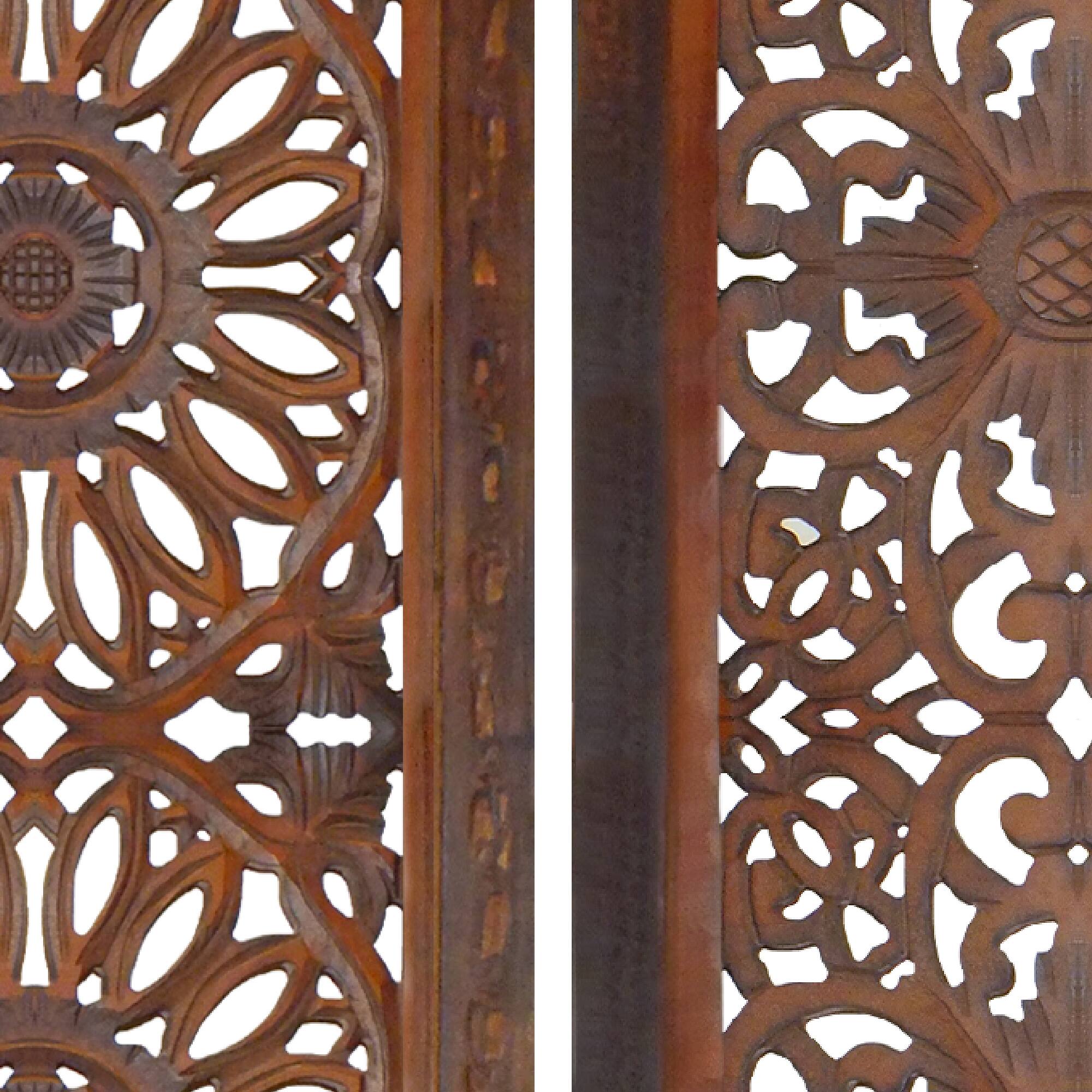 Alt View 3. Manhattan Lane - Set of 2 Hand Carved Mango Wood Wall Panels: Burnt Brown Medallion Design - Brown.