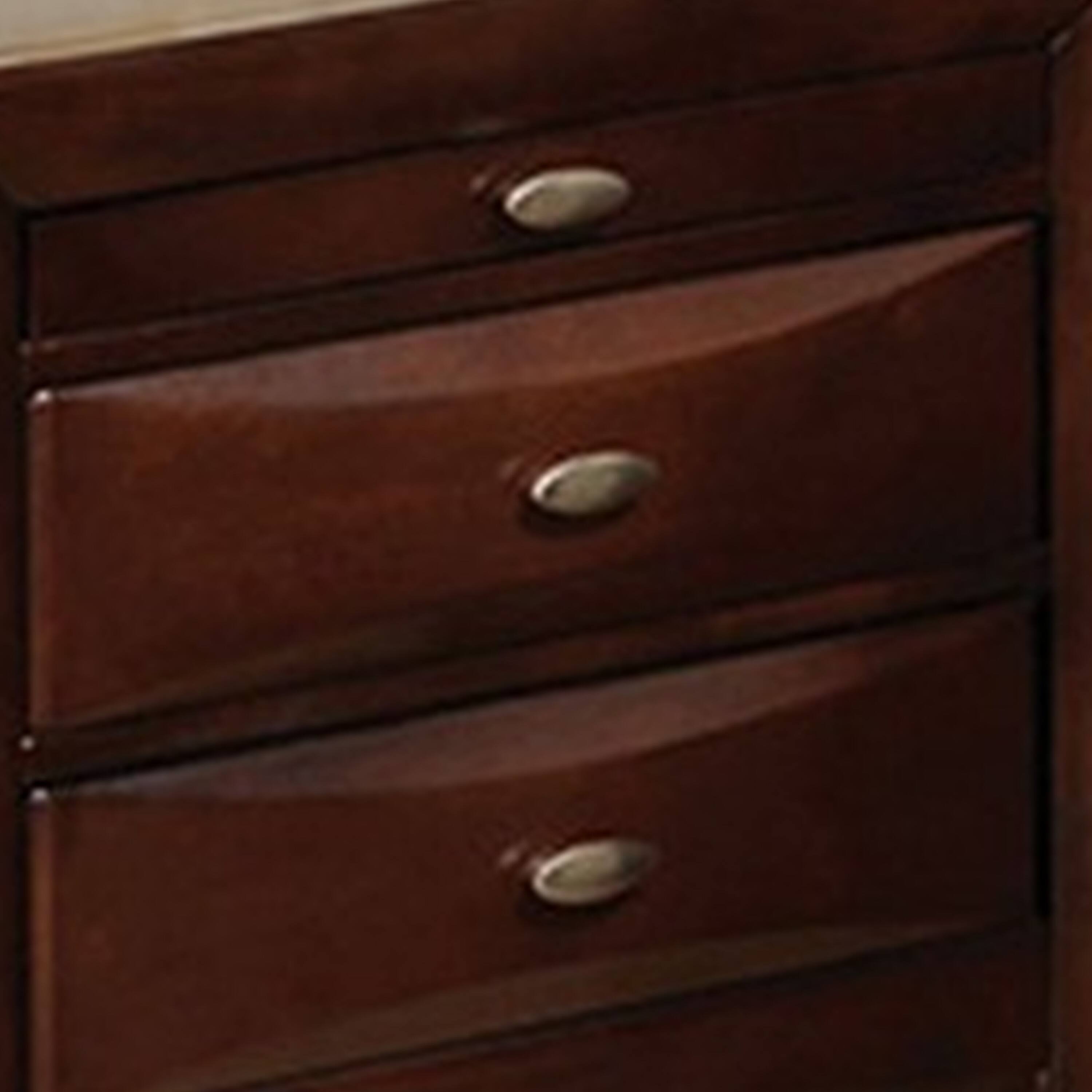 Alt View 3. Manhattan Lane - Simo Nightstand, Spacious Top, Nickel, 3 Drawers, Solid Wood - Cherry Brown, Nickel.