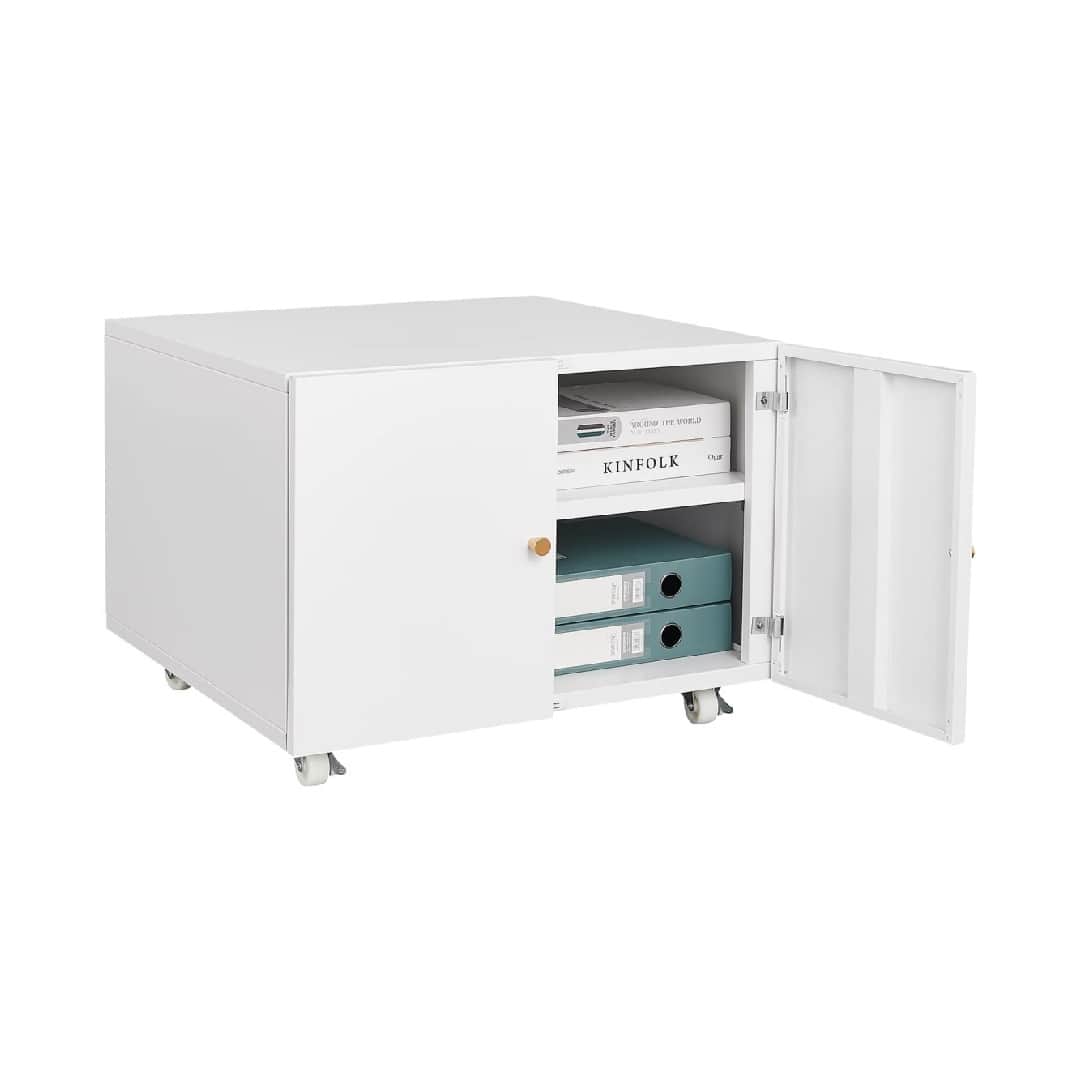 GARVEE - Metal Printer Stand with Storage, Heavy Duty 3D Printer Cabinet on Wheels for Home Office - White