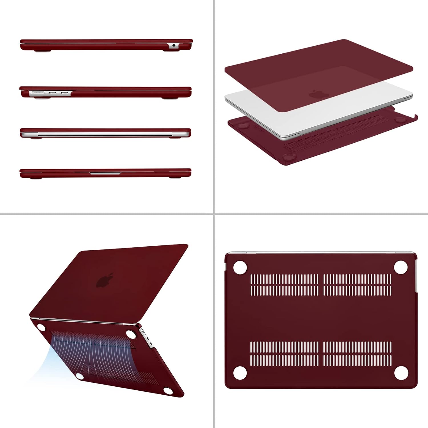 Alt View 1. mosiso - Laptop Case for MacBook Air 13 inch Case M4 A3240 M3 A3113 M2 A2681 2022-2025 - Burgundy.