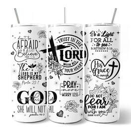 OrnamentallyYou - Floral Cross Bible Verses 20oz Tumbler With Stainless Steel Straw, Vintage Christian Affirmation Gift Cup - Multicolored