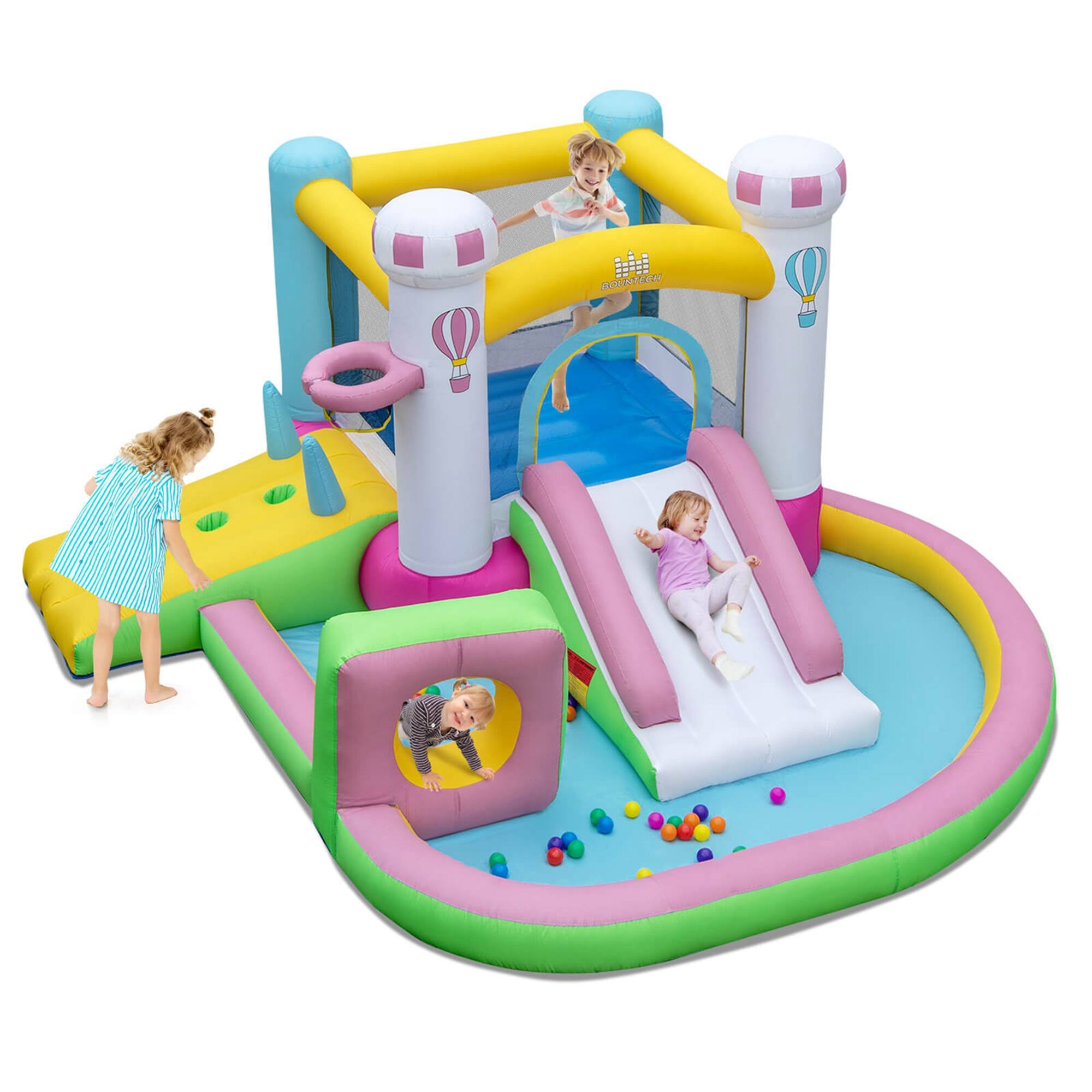 Angle. Costway - Inflatable Bounce House with Slide Jumping Area Obstacle Ball Pit without Blower - Multicolor.