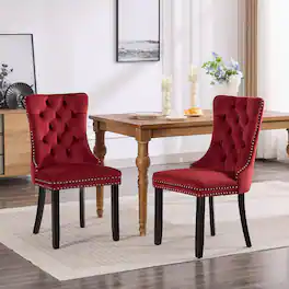 Trinkets Crazed - Velvet Dining Chairs Set of 2, Upholstered High-end Tufted Dining Room Chair with Wood Legs Nailhead Trim for Kitchen - Burgundy