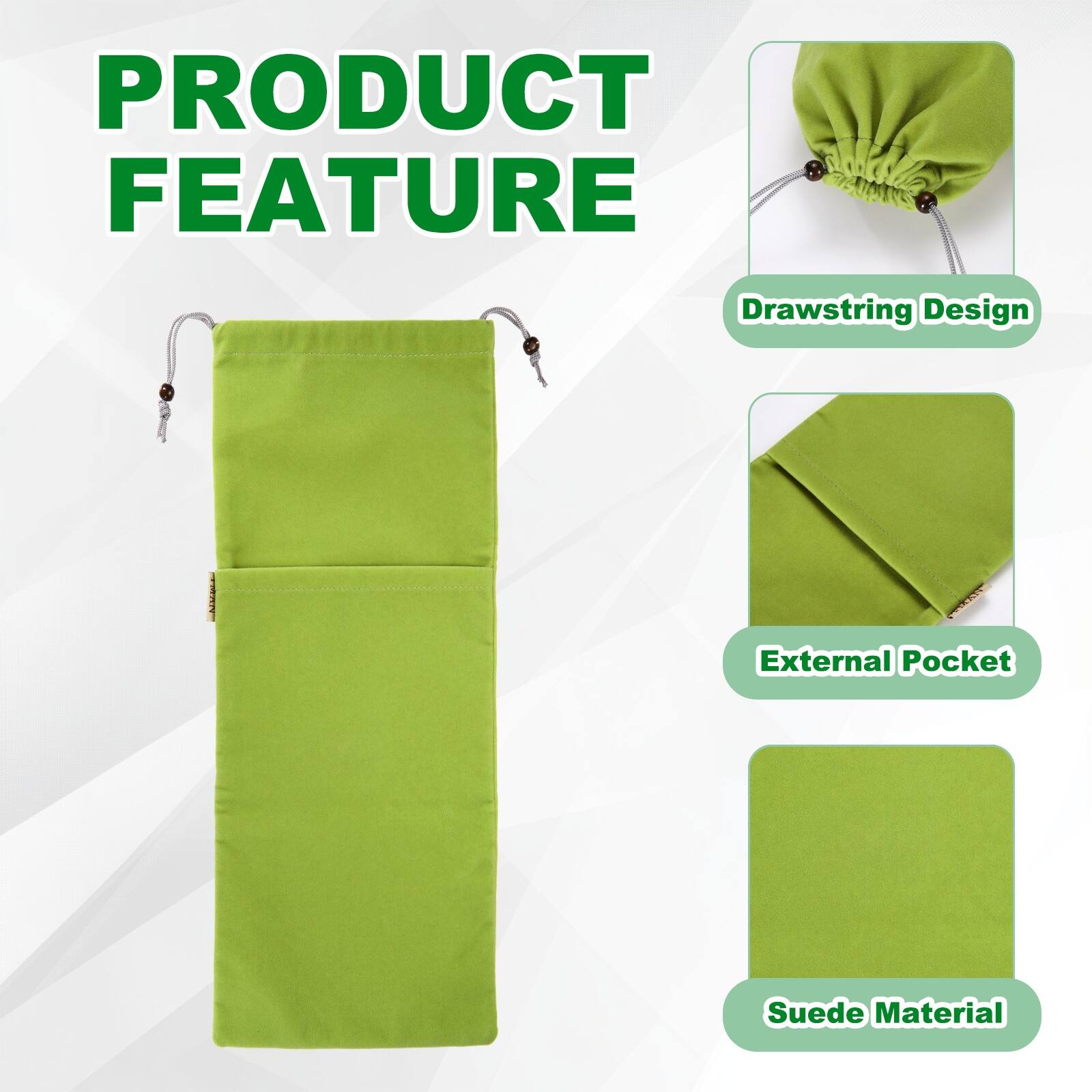 PRODUCT FEATURE

- Drawstring Design
- External Pocket
- Suede Material