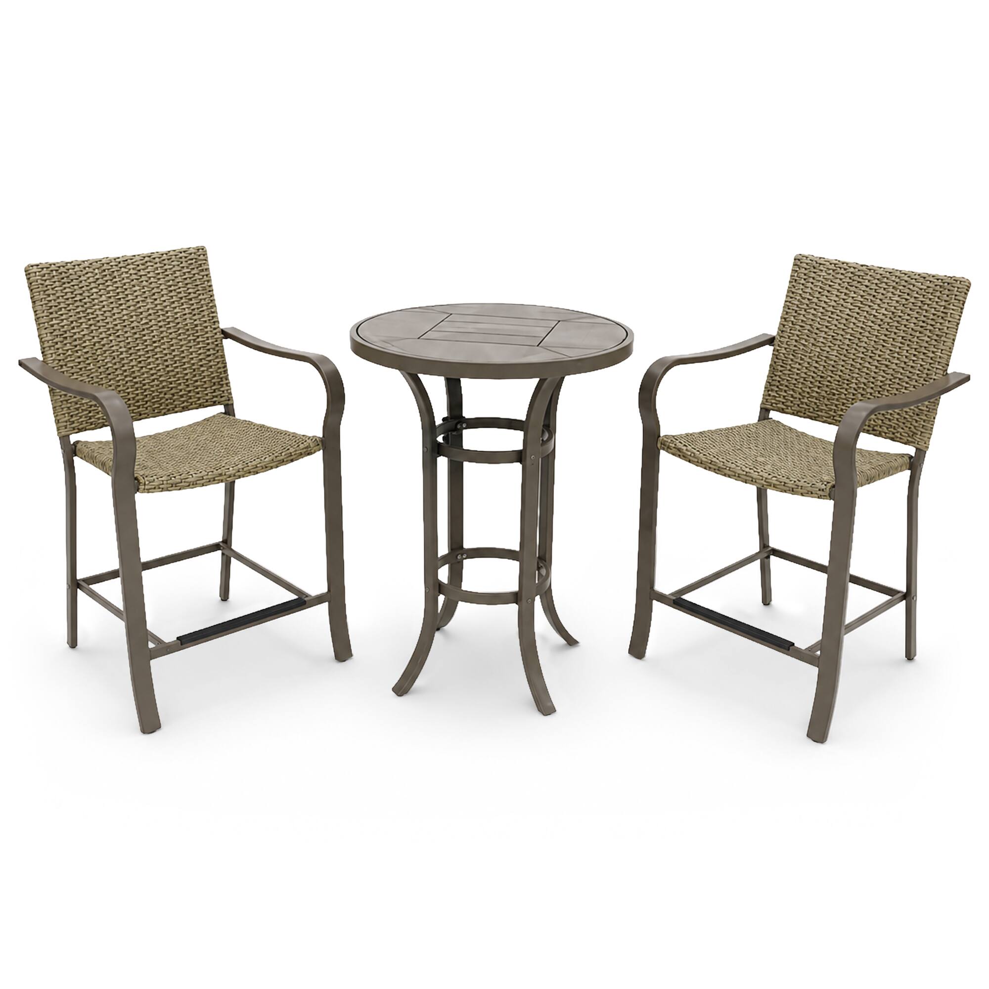 Front. Four Seasons Courtyard - Four Seasons Courtyard Amalfi 3 Piece Balcony Height Outdoor Dining Set, Beige - Beige.