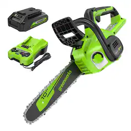 Greenworks - 24V 10 In. Chainsaw with 2.0 Ah USB Battery and Charger 2020102 - Green