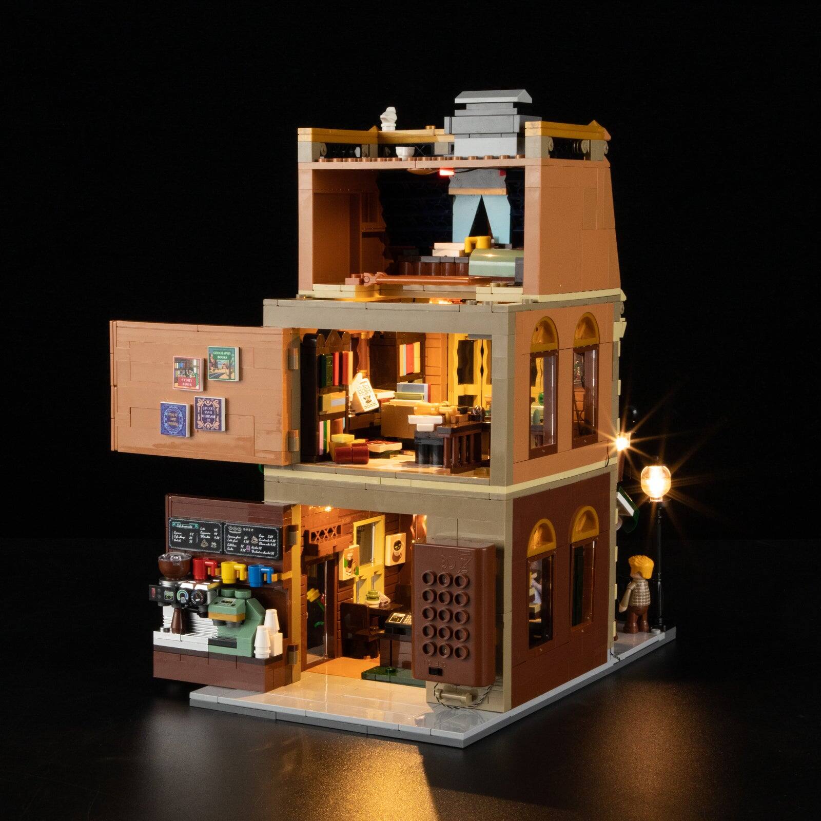 Back. Lumibricks - Book Cafe Lighting Building Set, 1718 Pieces LED City Coffee House Display Model Kit for Ages 16+.