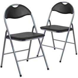 Emma + Oliver - 2 Pack Vinyl Metal Folding Chair with Carrying Handle - Black