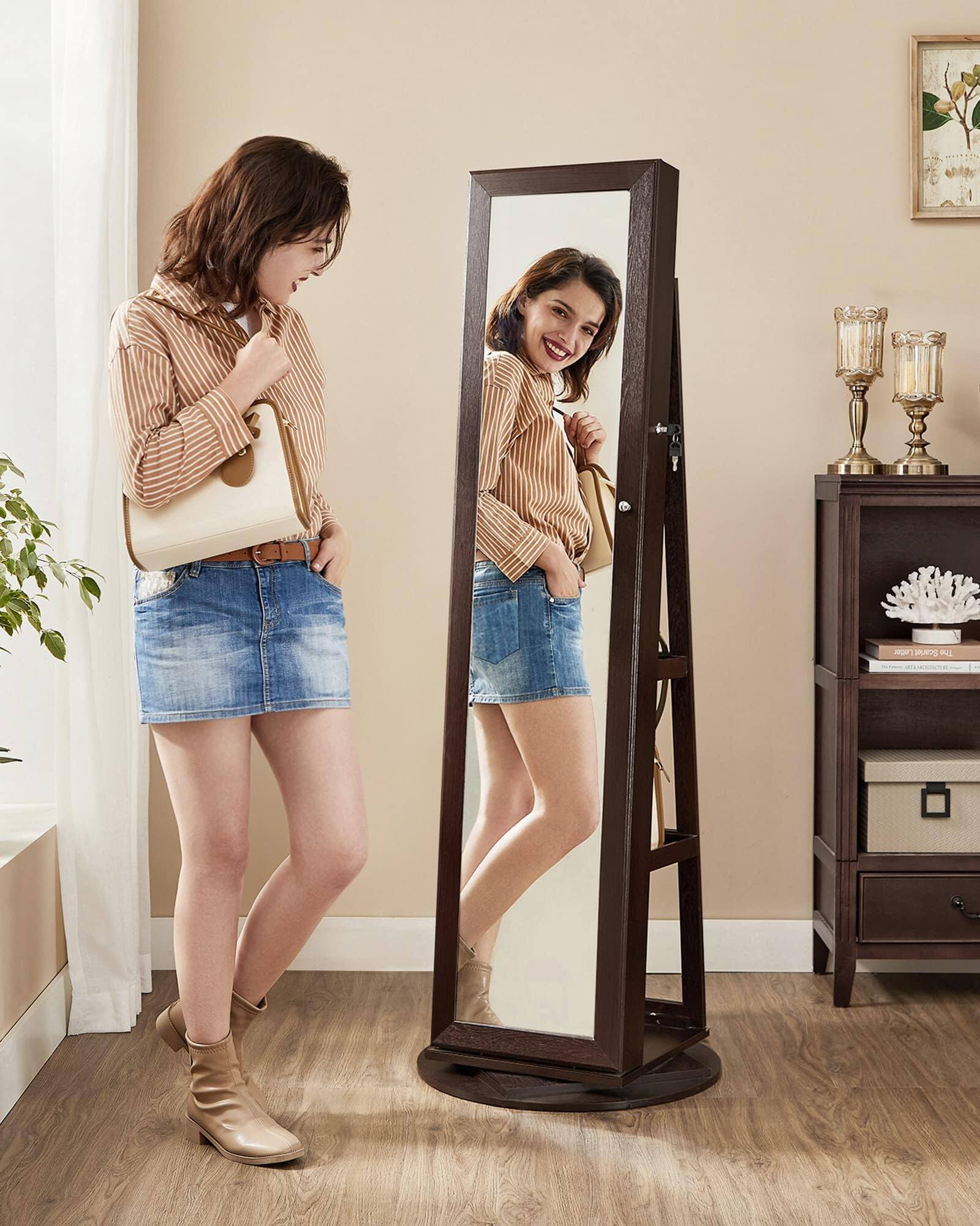 Alt View 3. Songmics Home - 360° Swivel Jewelry Cabinet with Full-Length Mirror Brown – Ideal Gift Idea - Brown.