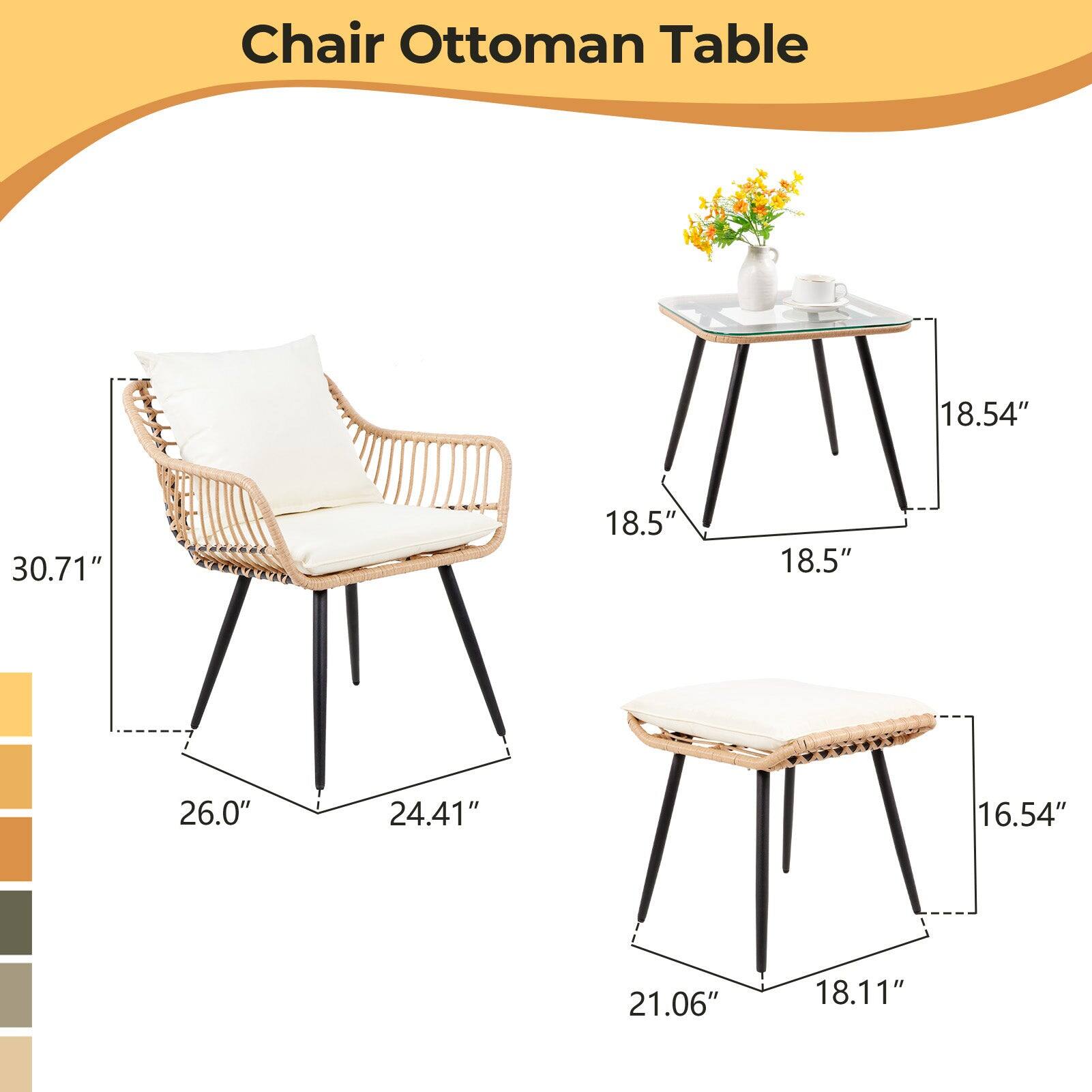 Chair Ottoman Table  
18.54" 30.71" 18.5" 18.5" 26.0" 24.41" 16.54" 21.06" 18.11"