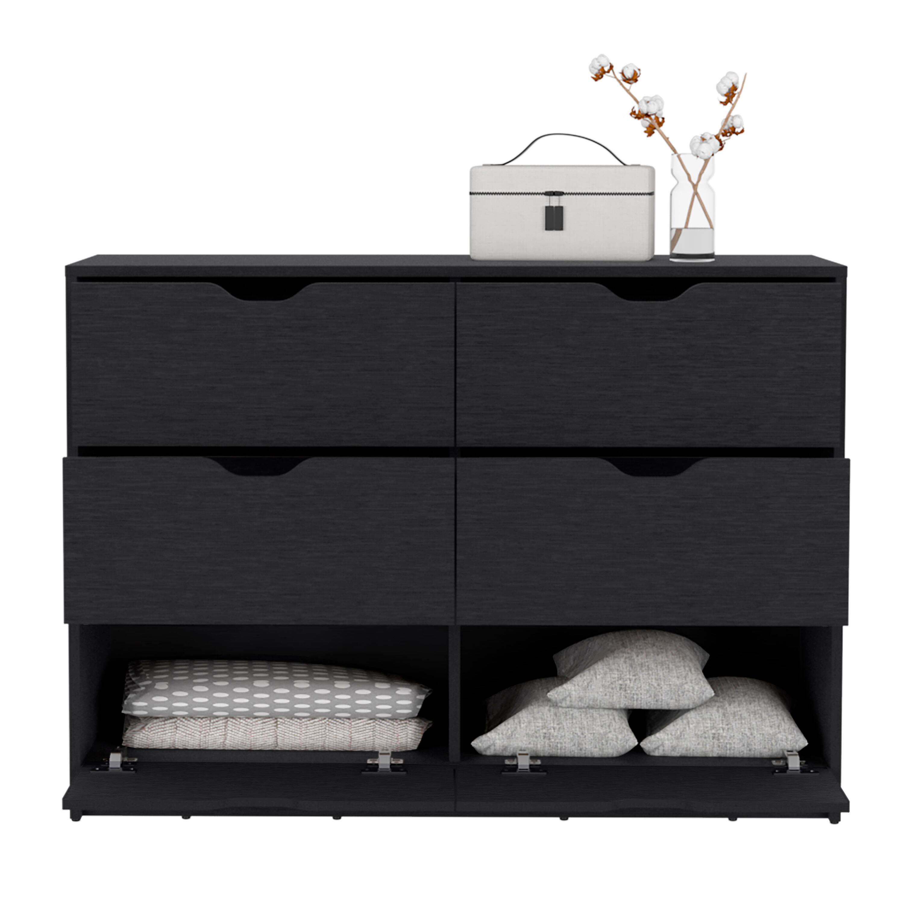 Alt View 2. TuHome - Basilea 4 Drawers Dresser, 2 Cabinets - Black.