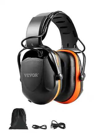 Front. VEVOR - Safety Earmuffs, Electronic Ear Muffs with 5.1 Bluetooth Technology Ear Protector, Noise Reduction Headphone NRR23dB - Black.