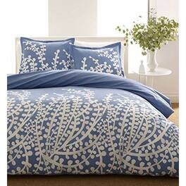 Hivvago - Full / Queen 100-Percent Cotton 3-Piece Comforter Set with Blue White Floral Branch Pattern - Blue, White