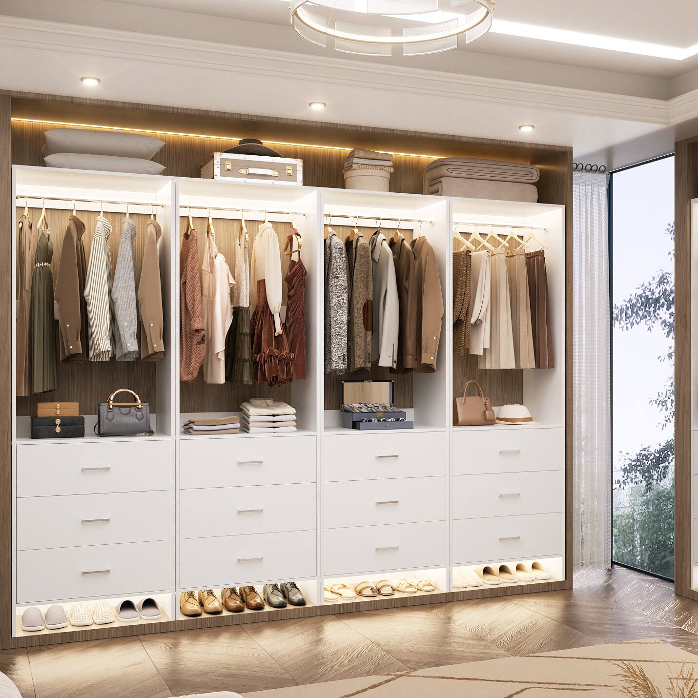 Angle. Aheaplus - 2FT Closet System with 3 Drawers and Hanging Rod, Small Freestanding Closet Organizer for Bedroom, Closet - White.