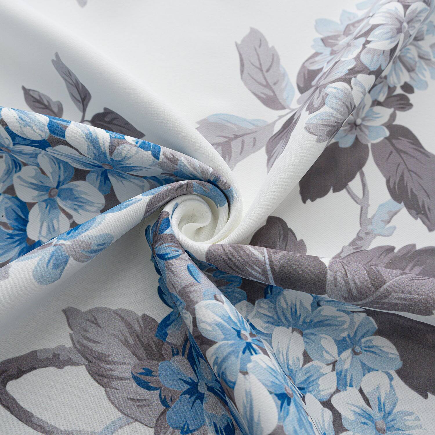 Left. Olivia Gray - Olivia Gray 100% Polyester 200 GSM Hydrangea Printed Blackout Grommet Curtain Panel 54" x 84" Blue - Blue.