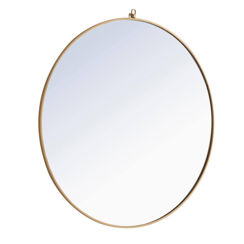 Alt View 1. Elegant Decor - Metal frame Round Mirror with decorative hook 48 inch Brass finish - Brass.