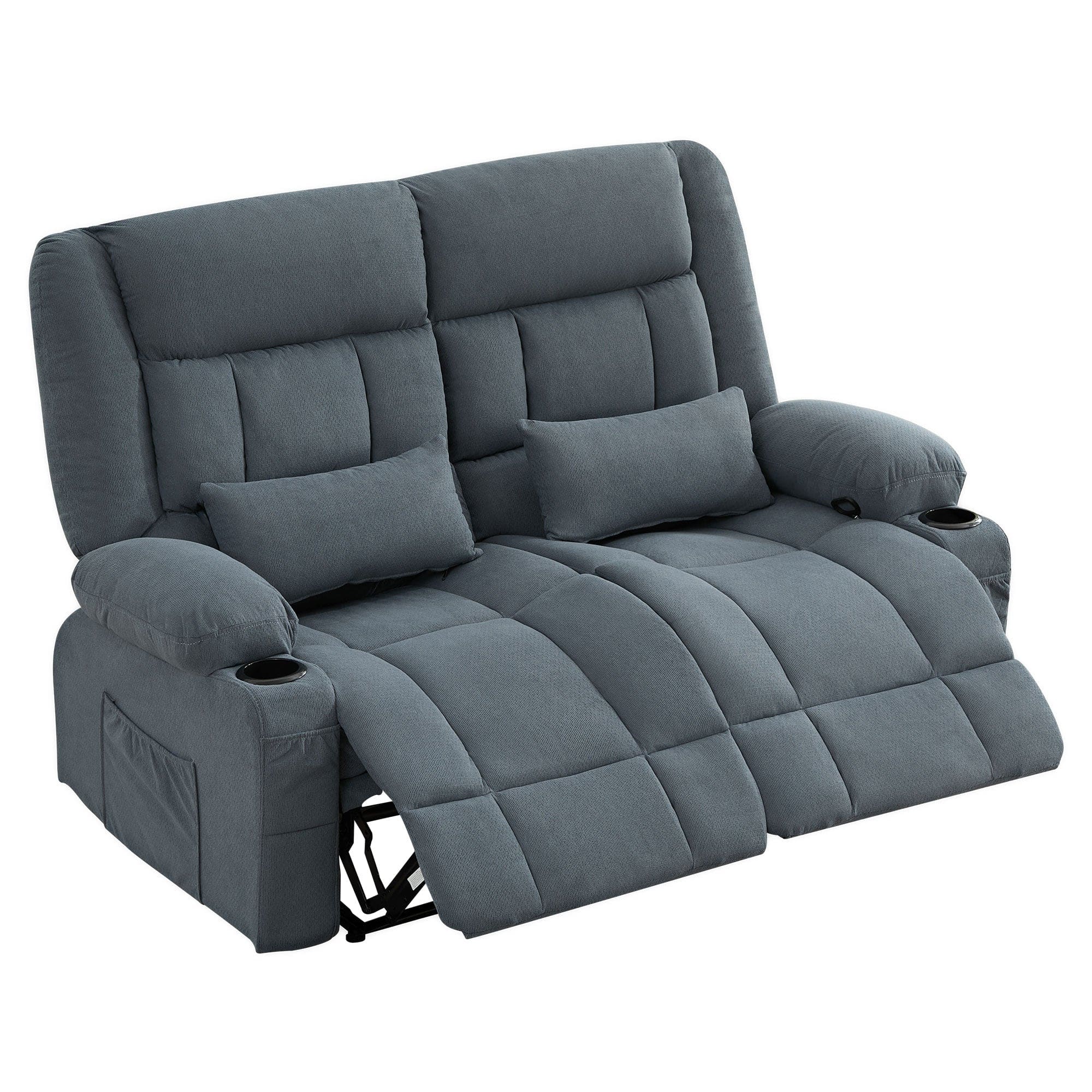 Boyel Living - Oversized Manual Recliner Loveseat with Cup Holders Side Pocket Ergonomic for Living Room - Blue