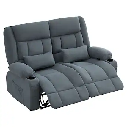 Front. Boyel Living - Oversized Manual Recliner Loveseat with Cup Holders Side Pocket Ergonomic for Living Room - Blue.
