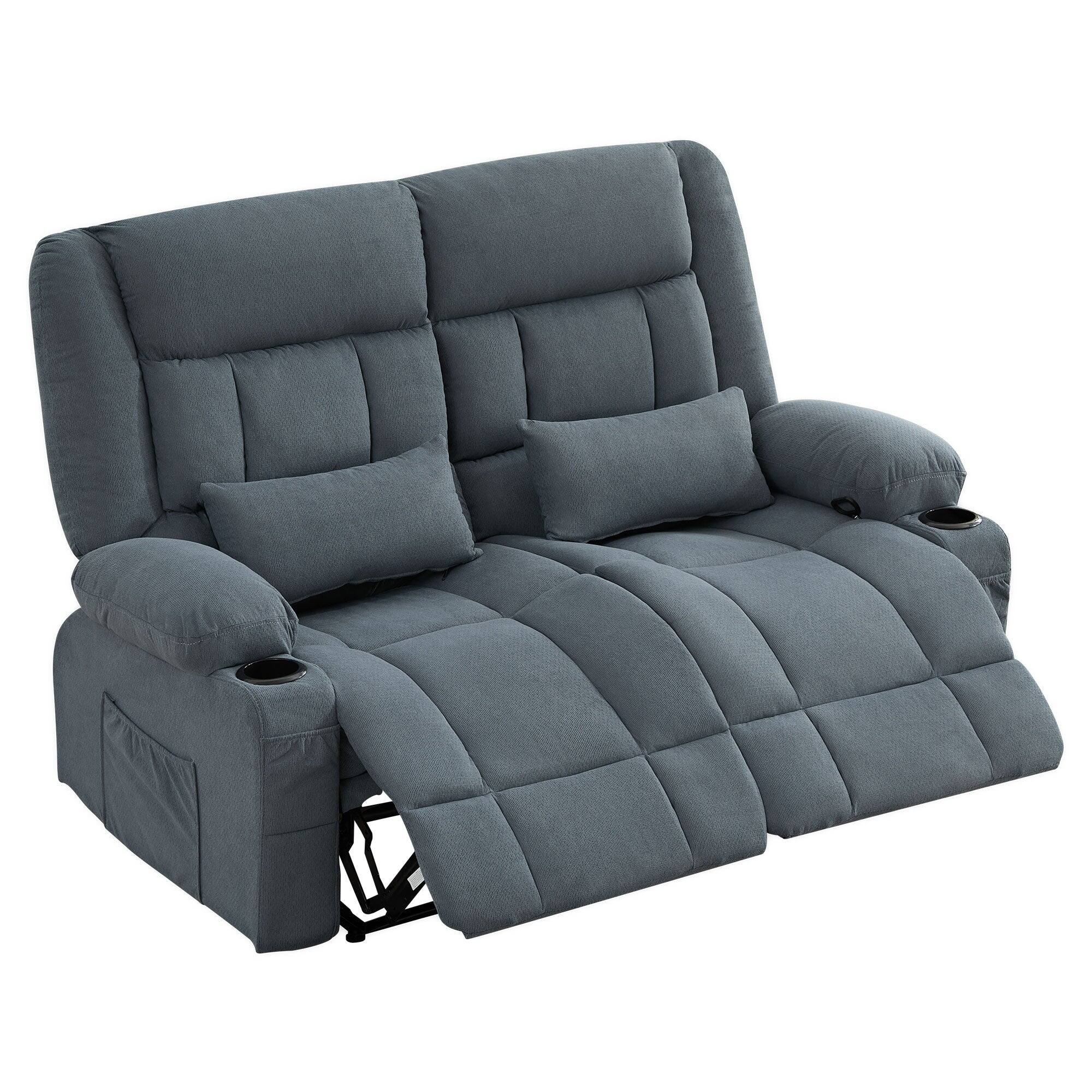 Front. Boyel Living - Oversized Manual Recliner Loveseat with Cup Holders Side Pocket Ergonomic for Living Room - Blue.