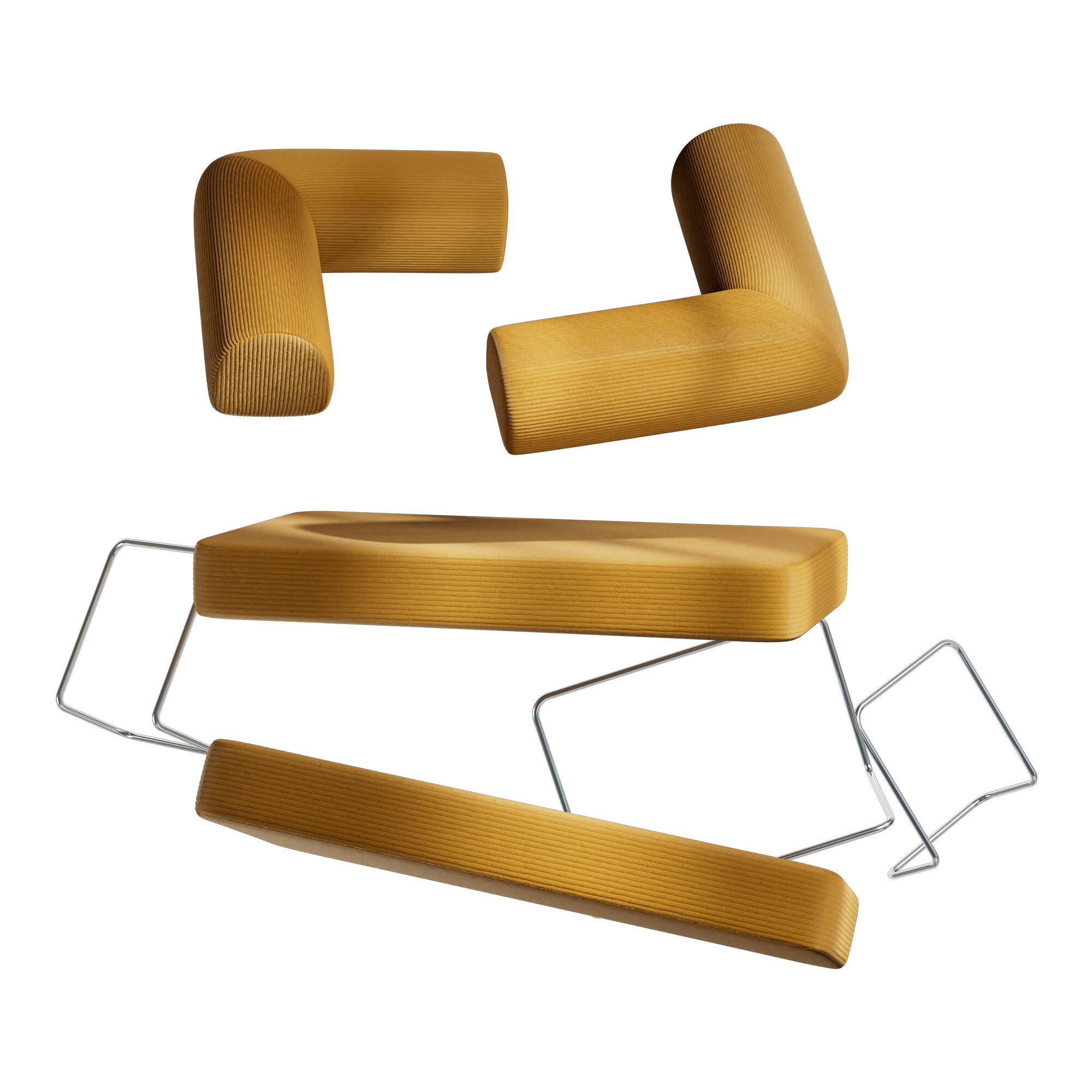 Angle. KERDOM - 62'' Wide Corduroy Sleeper Sofa Bed, Convertible Loveseat Sofa With Pull-out Bed, Foldable Spliced Block Lounge Couch - Yellow.