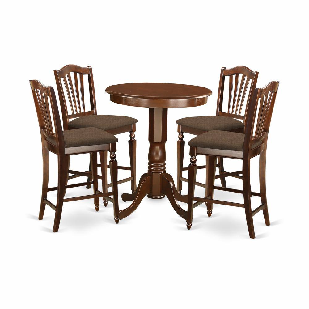 Back. East West Furniture - EDCH5-MAH-C 5 PC counter height set - high Table and 4 Dining Chairs. - Mahogany.