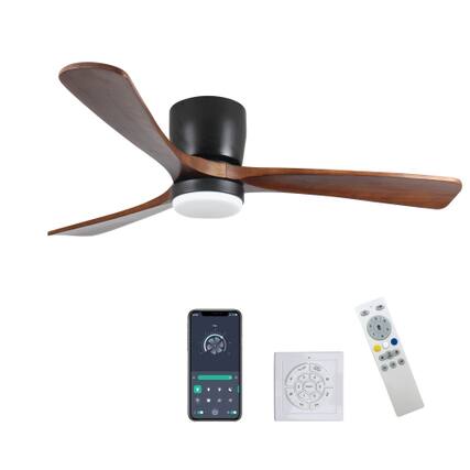 Front. LUCKY ONE - 42" Flush Mount Ceiling Fan with Light Remote 6-Speed Wood Blades - Black.
