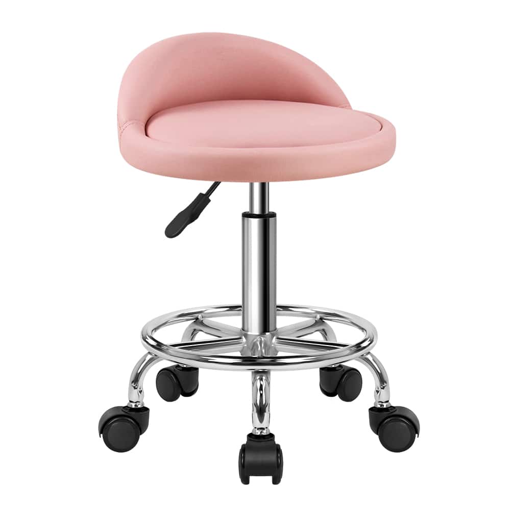 KKTONER - PU Leather Round Rolling Stool with Foot Rest Height Adjustable Swivel Drafting Work SPA Task Chair - Pink