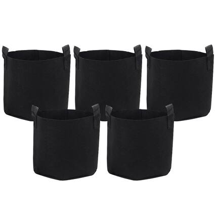 Front. Sunnydaze - Set of 5 Nonwoven Polypropylene Grow Bag with Handles - 5 gallon - Black.
