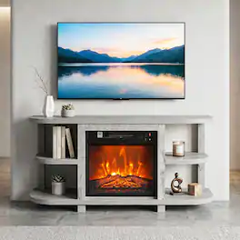 Ihomeadore - 48" TV Stand with 18" Insert Electric Fireplace and Open Storage Shelves Media Console for TVs up to 55" - Gray