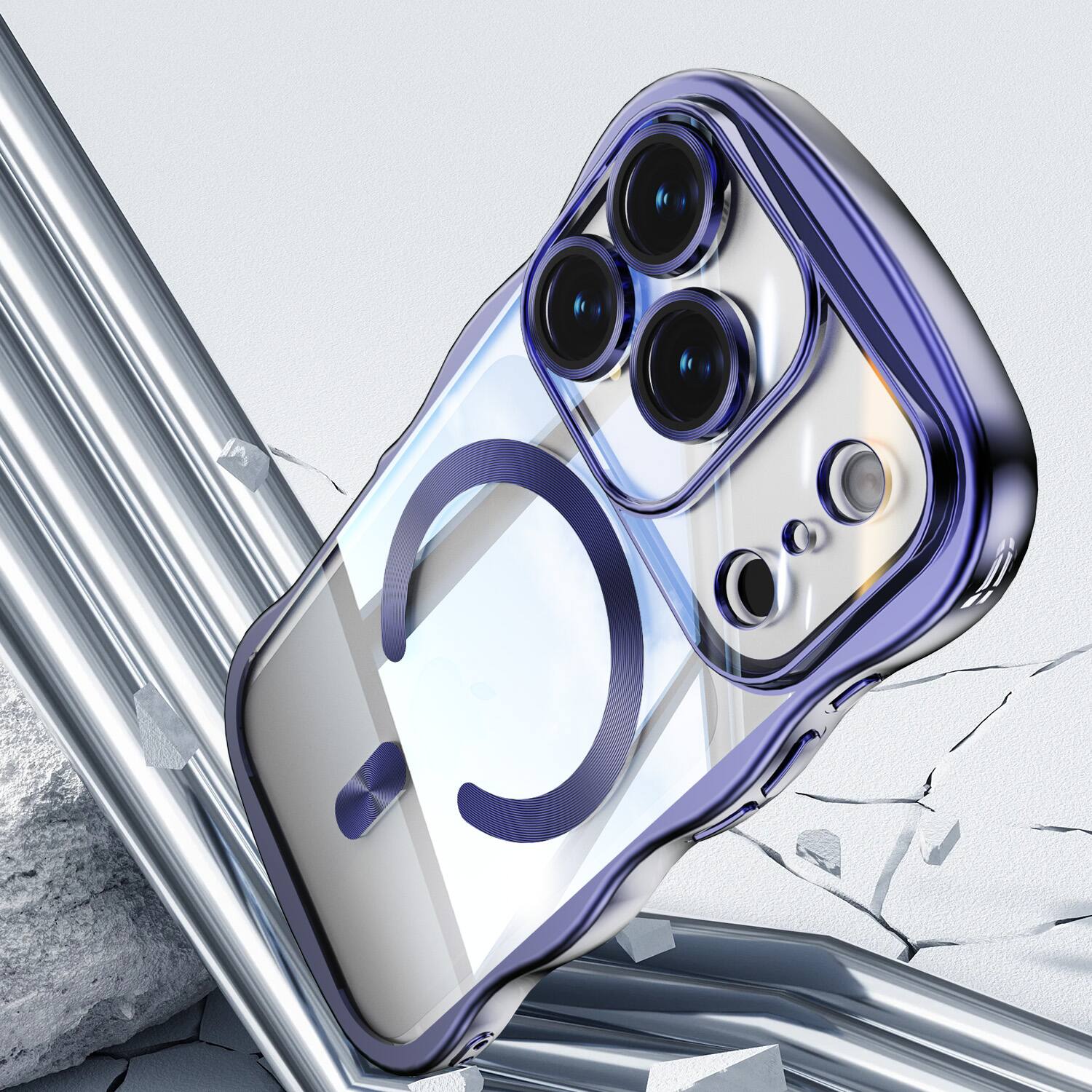 Back. UUCOVER - Magnetic Case for Apple iPhone 18 Pro Compatible with MagSafe, Shockproof Electroplated Bumper Clear Slim Phone Cover - Darkpurple.