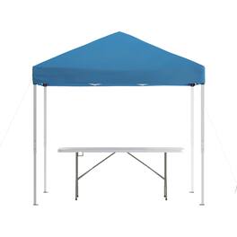 Flash Furniture - Otis 8'x8' Blue Pop Up Event Canopy Tent with Carry Bag and 6-Foot Bi-Fold Folding Table with Carrying Handle - Tailgate