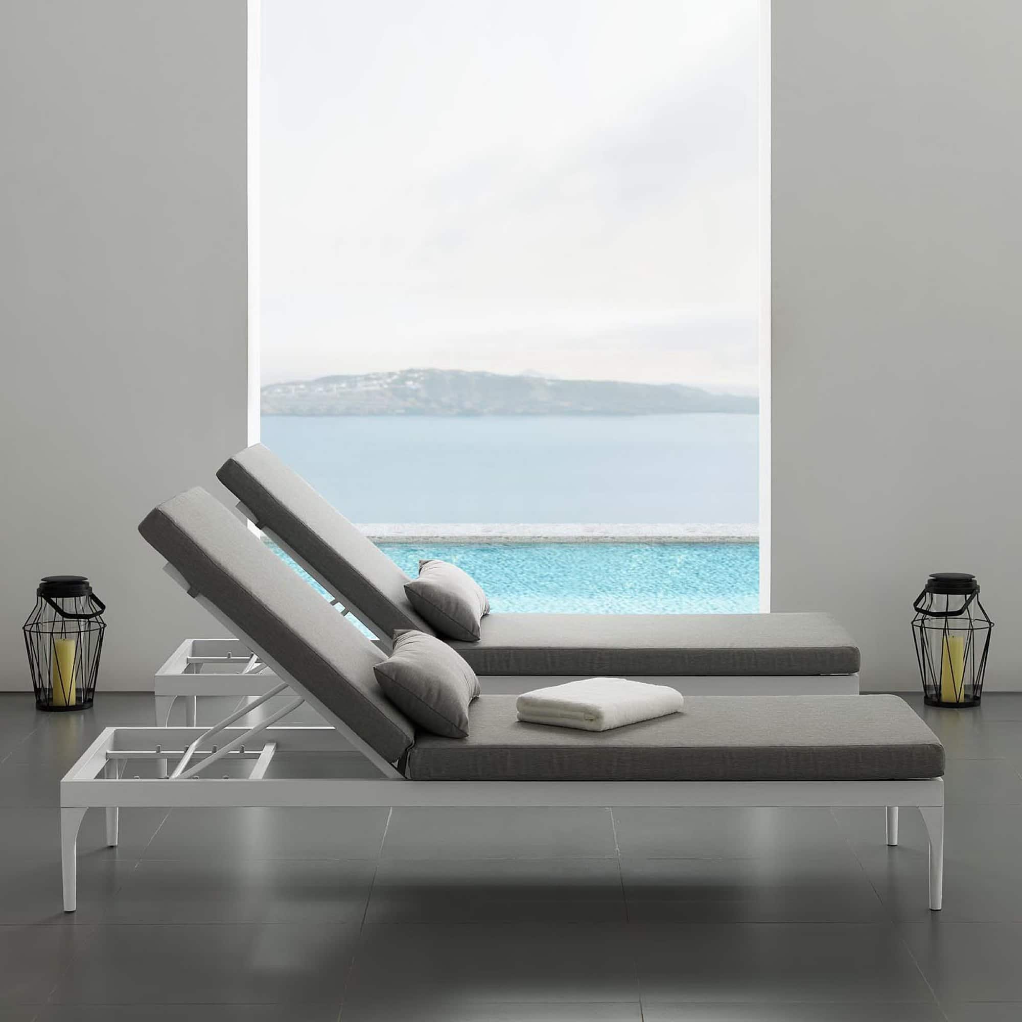Perspective Cushion Outdoor Patio Chaise Lounge Chair by Modway - White Gray