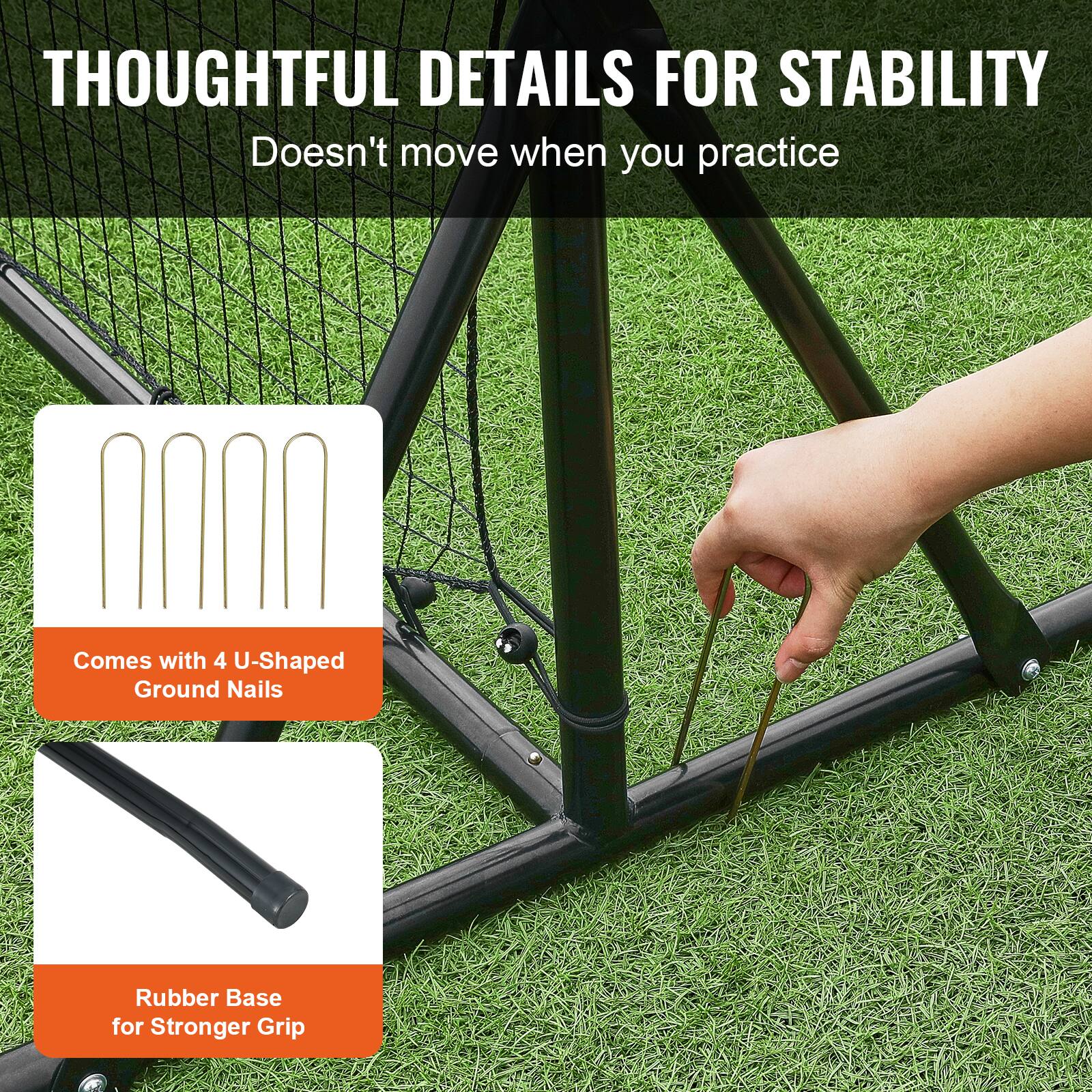 THOUGHTFUL DETAILS FOR STABILITY  
Doesn't move when you practice  

- Comes with 4 U-Shaped Ground Nails  
- Rubber Base for Stronger Grip