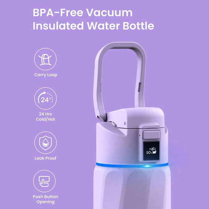 BPA-Free Vacuum Insulated Water Bottle, A Carry Loop, 24 Hrs Cold/Hot, Leak Proof, 50 Push Button Opening