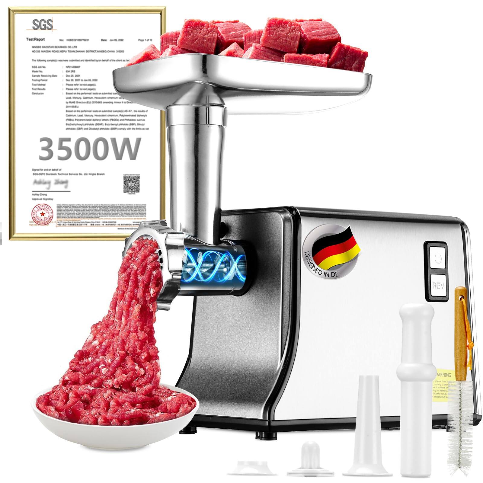 JETRANSPORT - 5.0 Upgrade Electric Meat Grinder【no.1 3500w Super Motor】【sgs Certified Sus304 & Plate】3-second Fast Grinding - Gray
