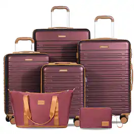 Travelhouse - 6‑Piece Hardshell Family Luggage Set, Lightweight Striped Suitcase with TSA Lock - Red