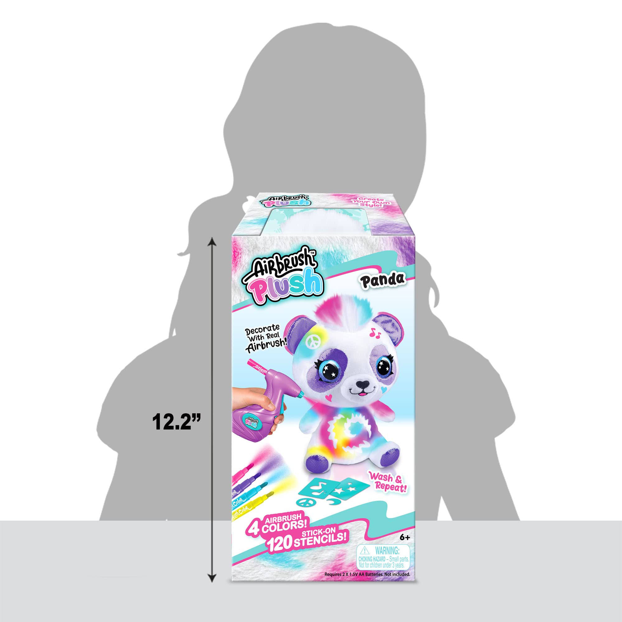 AirBrush Plus Panda Plush: Decorate Real With Airbrush! 12.2" Wash & Repeat! RC Airbrush 4 Colors! Stick-On Stencils! 6+ 120 Stencils! Warning: Choking Hazard - Small Parts. Not for children under 3 years.