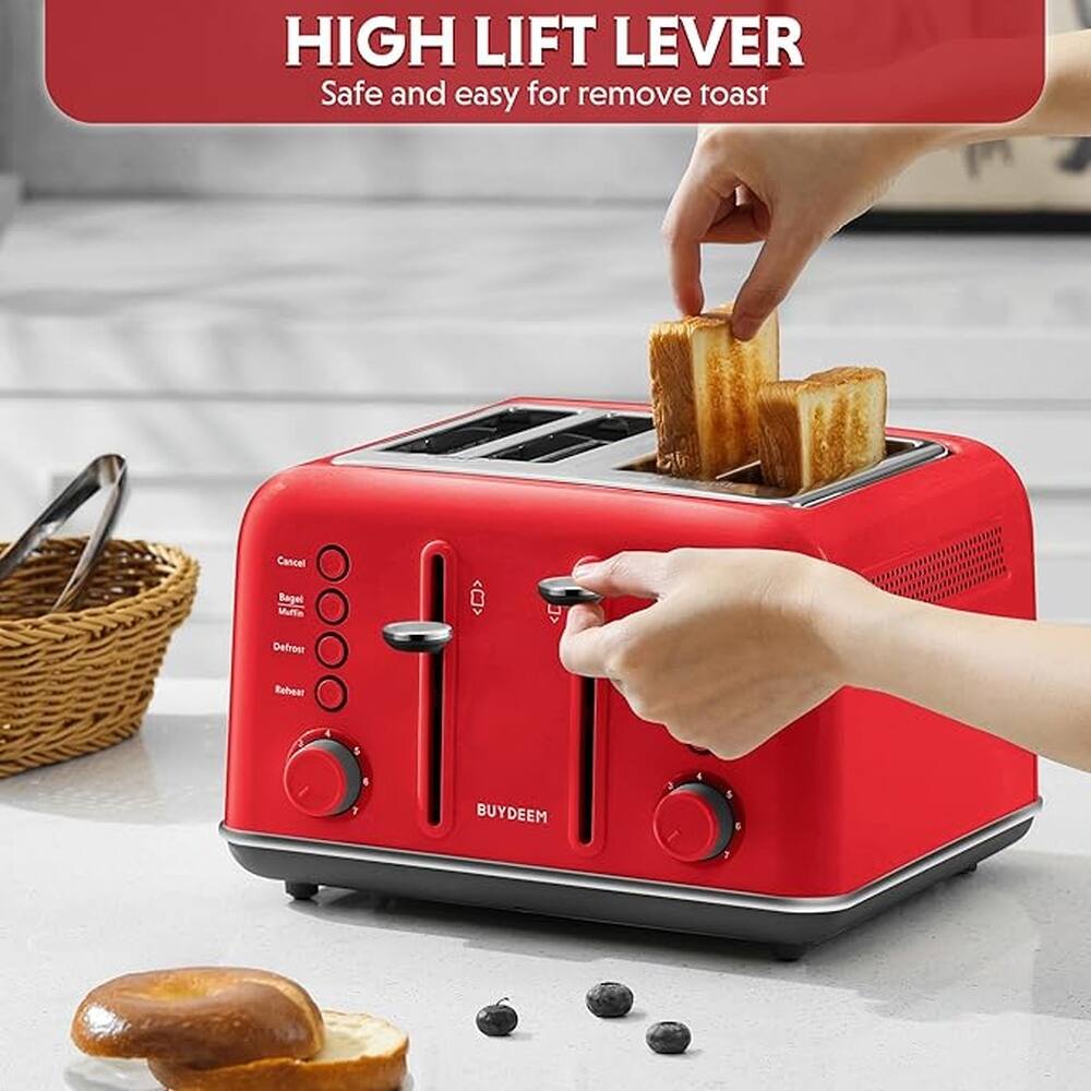 HIGH LIFT LEVER  
Safe and easy for remove toast  

Cancel  
Bagel  
Defrost  
Reheat  

BUYDEEM