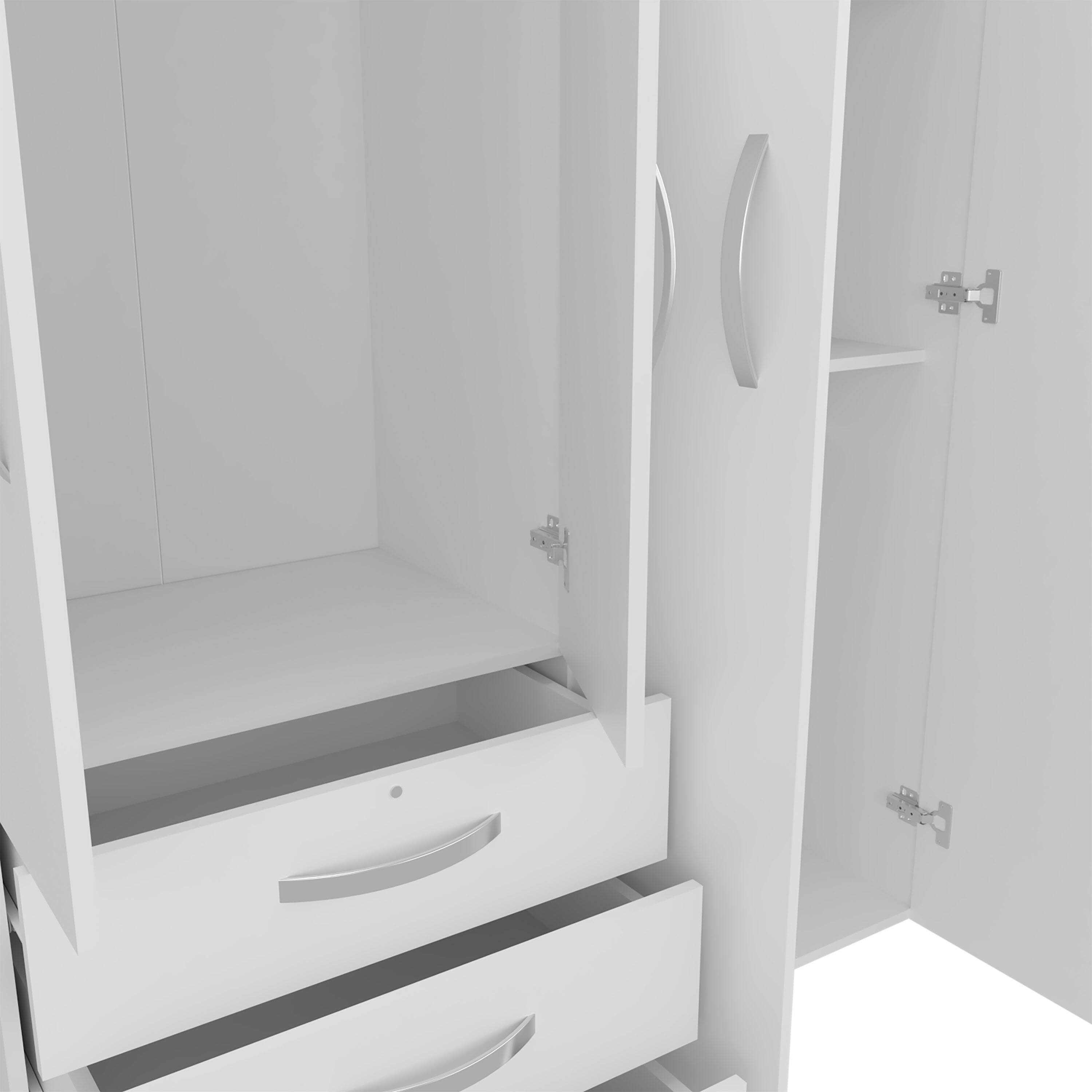 Alt View 2. TinyHomie - Hamilton Mobile Armoire 4-Doors Cabinet Three Drawers Rods Four Shelves White - Bedroom - White.
