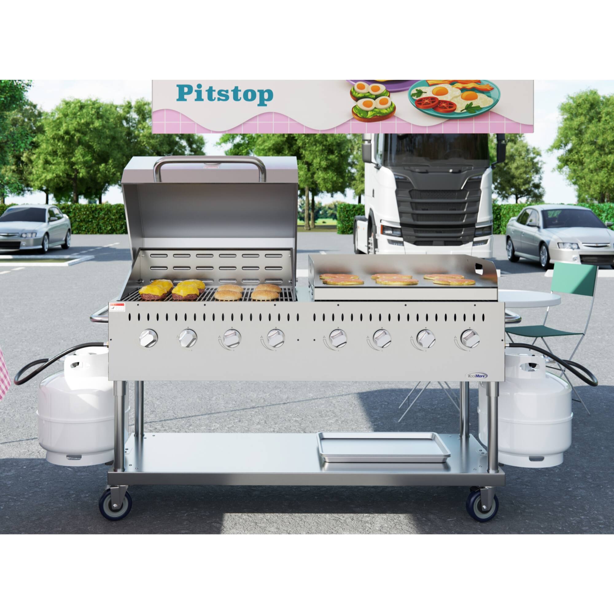 Back. Koolmore - 60 in. 8-Burner Commercial Outdoor Propane Gas Grill with 30 in. Roll Dome Cover and 30 in. Griddle in Stainless-Steel - Stainless Steel.