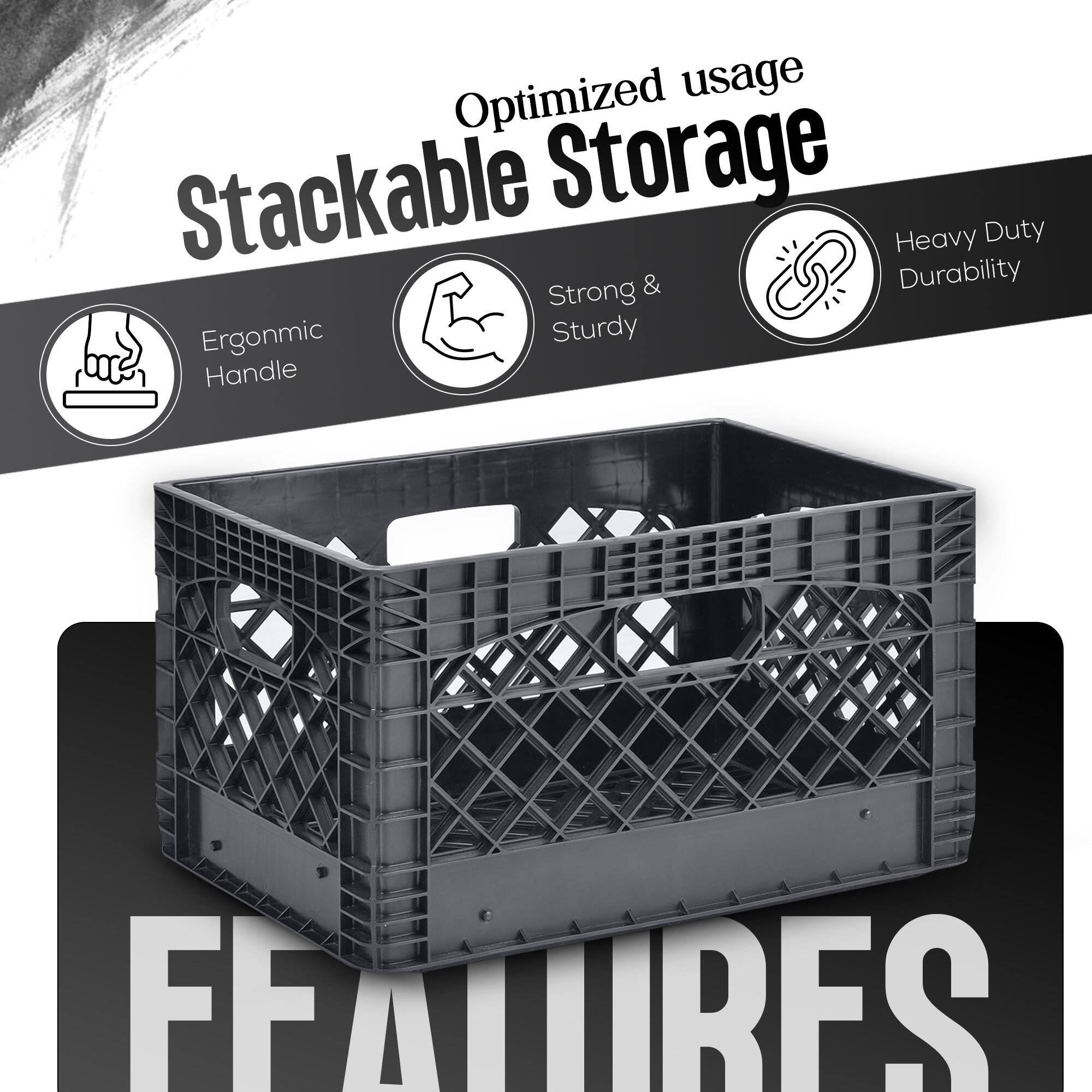 Optimized usage  
Stackable Storage  

- Ergonomic Handle  
- Strong & Sturdy  
- Heavy Duty Durability  

FEATURES