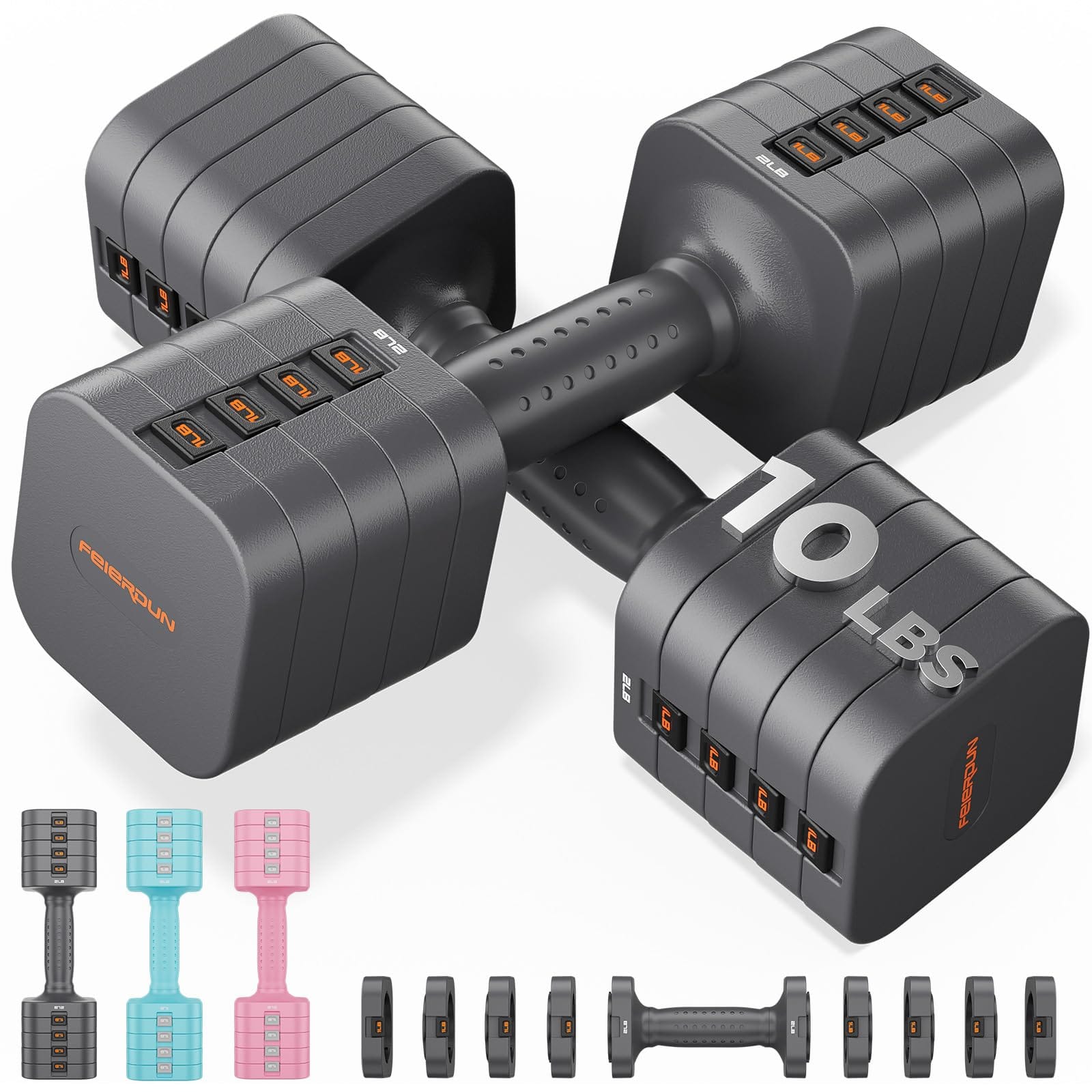 FEIERDUN - 5-in-1 Adjustable Dumbbell Set of 2, 20LBS Hand Weights for  Women, 1s-Adjust Dual-Stable Dumbbell Set - Black 1 P - buy barbell /  Dumbbell: prices, reviews, specifications \u003e price in, image size:1600x1600