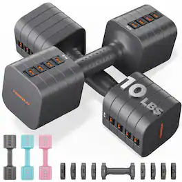 FEIERDUN - 5-in-1 Adjustable Dumbbell Set of 2, 20LBS Hand Weights for Women, 1s-Adjust Dual-Stable Dumbbell Set - Black
