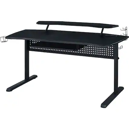 Front. Manhattan Lane - Gaming Table with USB Plugin and Headset Rack - Black.